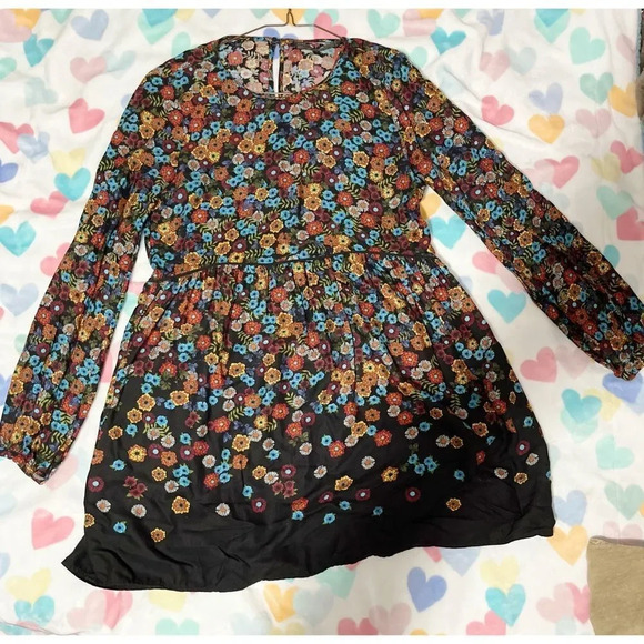 Zara babydoll floral colorful long sleeve dress Size S - Picture 12 of 13
